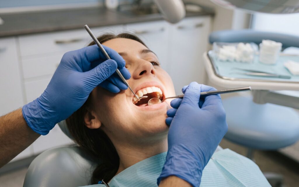 Seduta professionale per controllo di igiene dentale e prevenzione